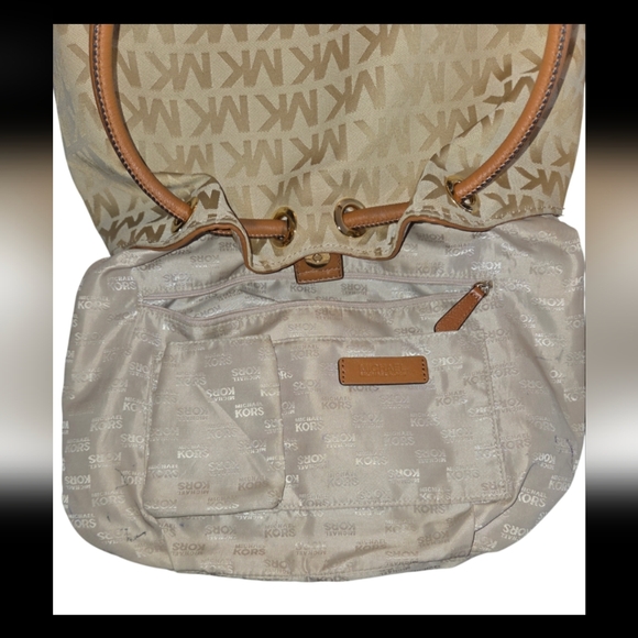 Michael Kors Tan & Brown Logo Canvas Bucket Bag (PreOwned -Sold As Is) - Picture 9 of 11